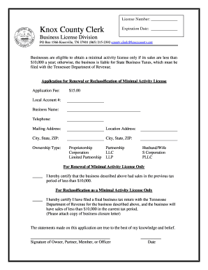 Knox County Business License Renewal Form