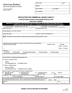 Commercial Equine Liability Insurance Application