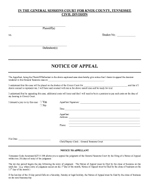 Tennessee Notice of Appeal