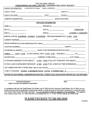 Homeowners Insurance Underwriting Check Request