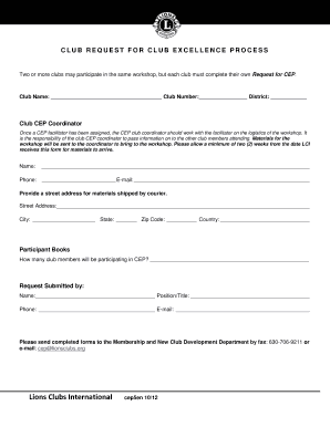 Club Request for Club Excellence Process