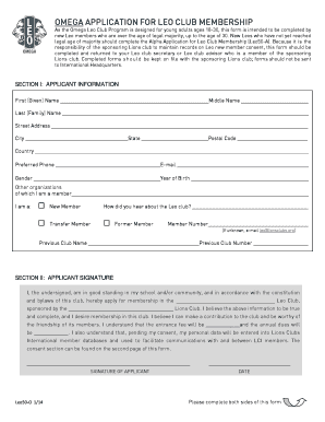 Omega Application for Leo Club Membership