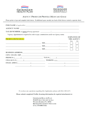 Medicare-Gold Agency Producer Profile Form