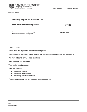 ESOL Skills for Life Writing Entry 3 D708