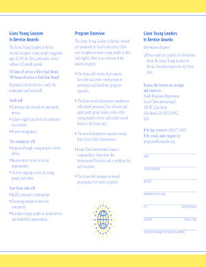 Lions Young Leaders in Service Awards Information Request