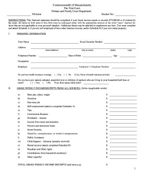 Massachusetts Financial Statement for Probate and Family Court