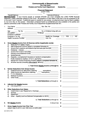 Massachusetts Short Form Financial Statement