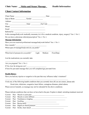 Sticks and Stones Massage Client Intake Form
