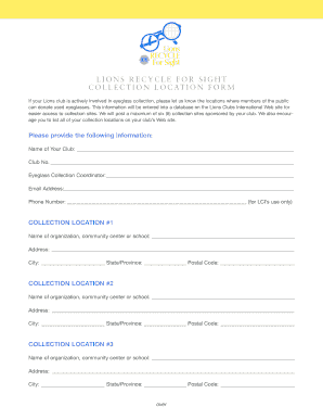 Lions Recycle Sight Collection Location Form