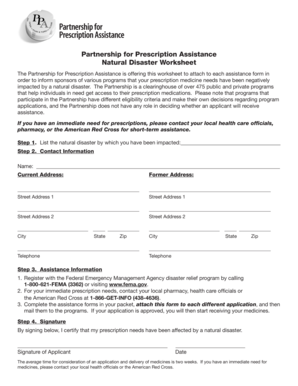 Natural Disaster Prescription Assistance Worksheet