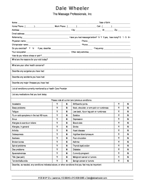 Massage Therapy Client Intake Form