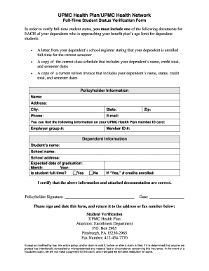 UPMC Full-Time Student Status Verification Form