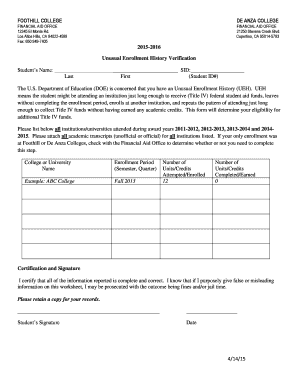 Unusual Enrollment History Verification Form