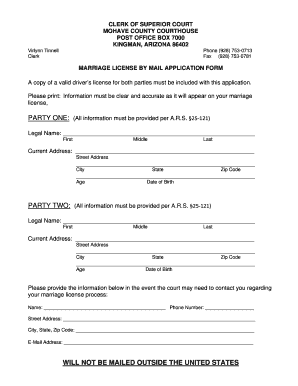 Arizona Marriage License By Mail Application Form