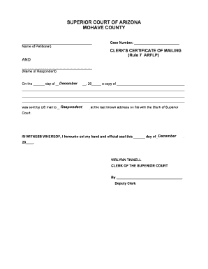 Arizona Clerk's Certificate of Mailing