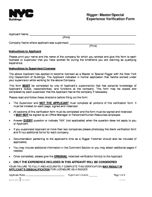 New York City Rigger Experience Verification Form