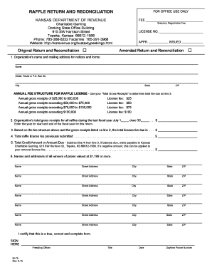 Kansas Raffle Return and Reconciliation Form
