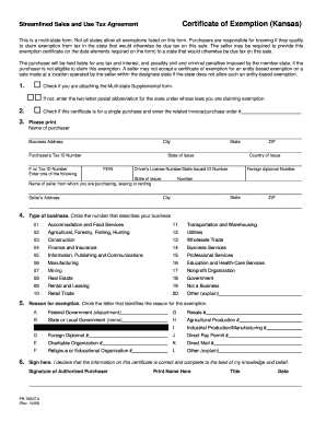 Streamlined Sales Tax Exemption Certificate (Kansas)
