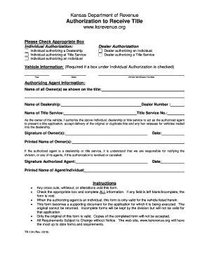 Kansas Vehicle Title Authorization Form