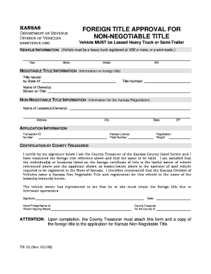 Kansas Foreign Title Approval Form