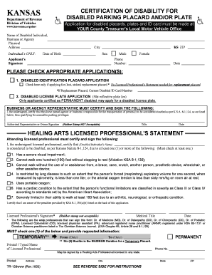 Kansas Disabled Parking Placard Application