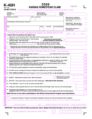 Kansas Homestead Claim Form K-40H