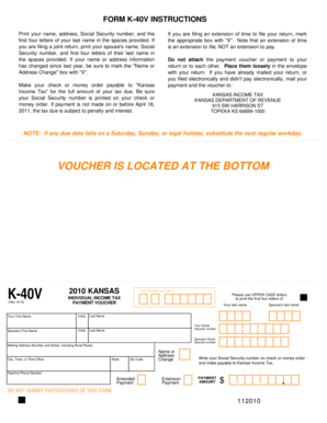 Kansas K-40V Tax Payment Voucher