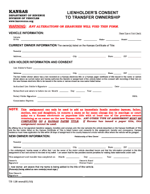 Kansas Lienholder's Consent Form