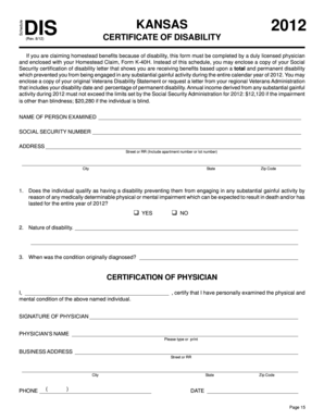 Kansas Certificate of Disability