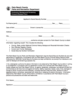 Palm Beach County Contractor Background Screening Consent Form
