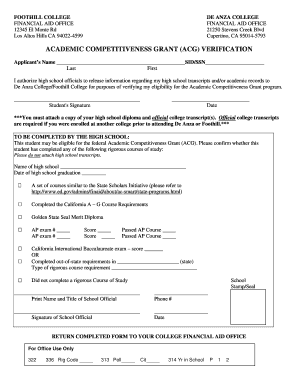 Academic Competitiveness Grant Verification Form