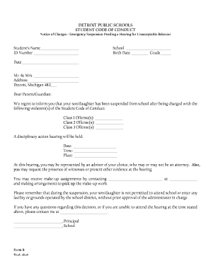 Student Code of Conduct Suspension Notice