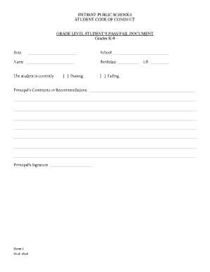 Detroit Public Schools Student Pass/Fail Document
