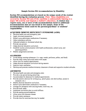Fillable Online Sample Section 504 Accommodations by Disability Fax ...