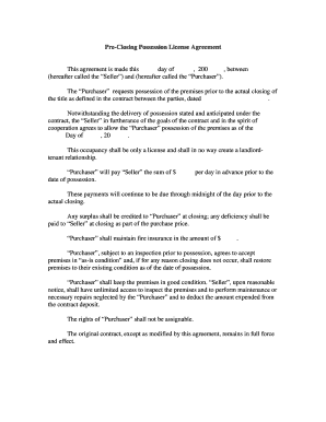 Pre-Closing Possession License Agreement