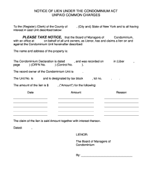 Notice of Lien Under the Condominium Act