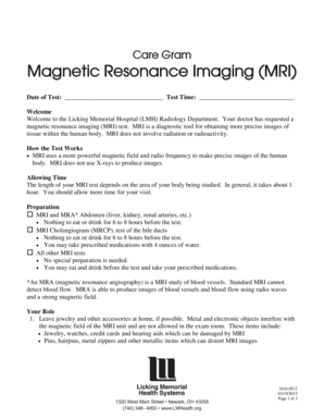 MRI Test Instructions