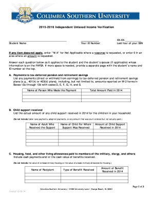 2015-2016 Independent Untaxed Income Verification