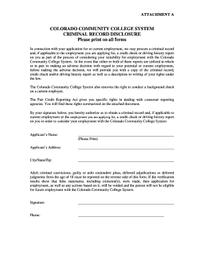 Colorado Community College System Criminal Record Disclosure