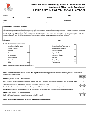 Student Health Evaluation Form