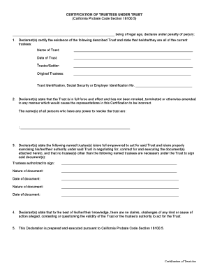 California Certification of Trustees Under Trust