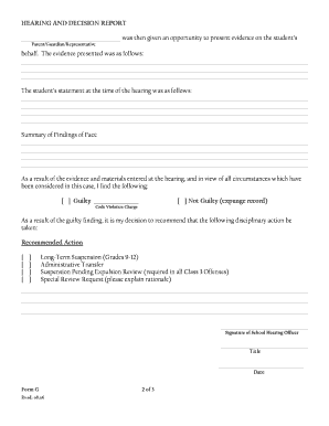 Hearing and Decision Report Form