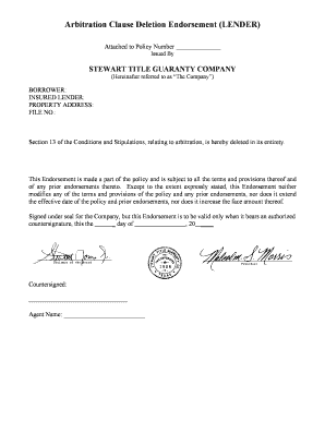 Arbitration Clause Deletion Endorsement