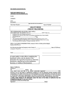 California Grant Deed (Trust Transfer)
