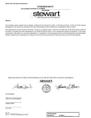 ALTA Form 1-06 Street Assessments Endorsement