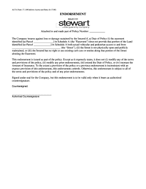 ALTA Form 17.1-06 Indirect Access and Entry Endorsement