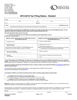 2015-2016 Tax Filing Status Discrepancy Form