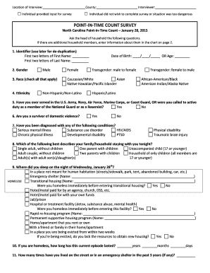 North Carolina Point-in-Time Count Survey