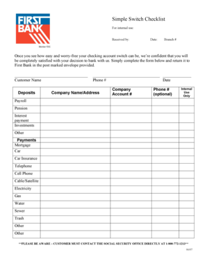 Bank Account Switch Checklist