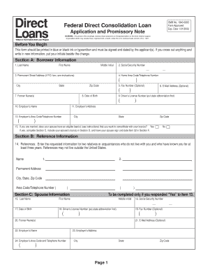 Federal Direct Consolidation Loan Form
